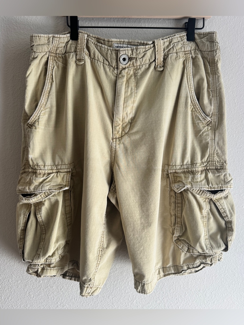 Vintage AE Longboard Cargo Shorts Men’s 36 Khaki Ripstop Broken-In Y2K Cargo